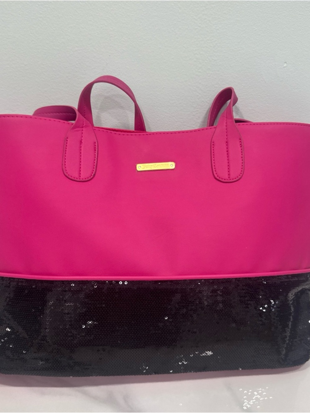 Juicy Couture Hot Pink Tote with Black Sequin Base